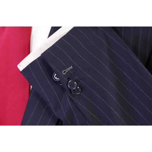 Andrew Lock Custom Tailored Navy Blue Pinstripe 2-Btn Wool Handmade Suit 46L - Picture 6 of 11